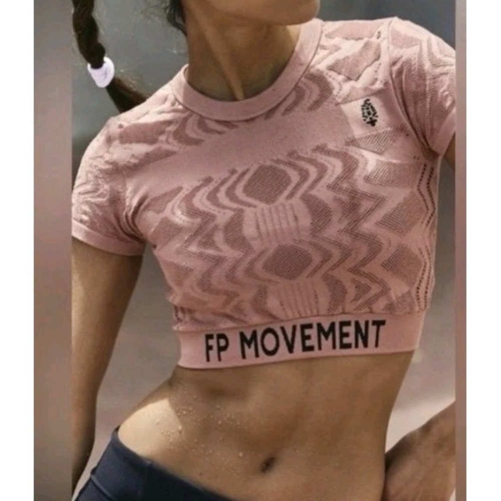 Free People Movement Run The Distance Baby Tee Petal Pink Combo Size XS/S NWOT